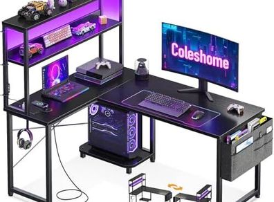 L Shaped Gaming Desk with LED Lights
