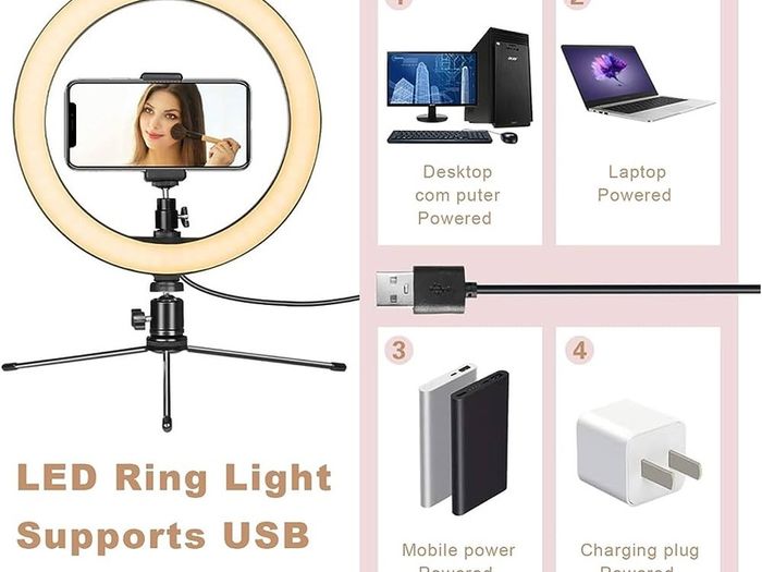 FREE EXPRESS SHIPPING  Dimmable Desk Makeup Ring Light 10" with Tripod Stand & Phone Holder for Live Streaming & YouTube Video,Photography, Shooting with 3 Light Modes & 10 Brightness Level