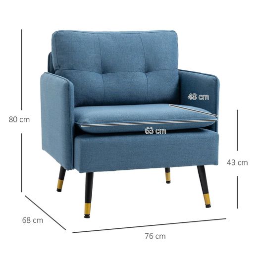 Button-tufted accent chair, upholstered armchair, removable cushions, Black + Gold + Blue