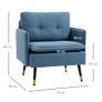 Button-tufted accent chair, upholstered armchair, removable cushions, Black + Gold + Blue Image 3