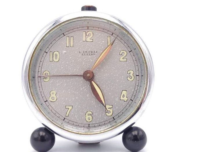 Vintage 1940s L.Ruckli Luzern Swiss made Alarm Clock WW2 Era