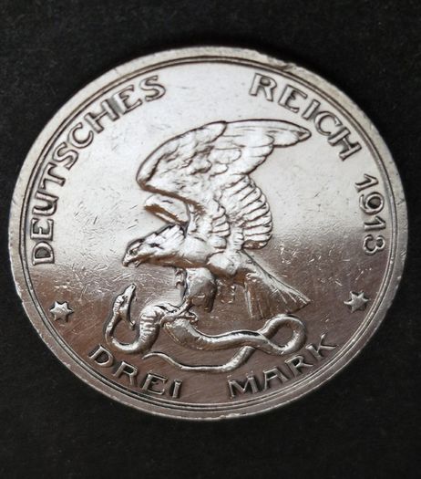 1913 Germany Prussia 3 Mark - William II Declaration of war against Napoleon Silver coin