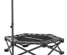 Fitness trampoline with adjustable T-handle, foldable, carry bag, 120 kg load capacity, steel, plastic, black