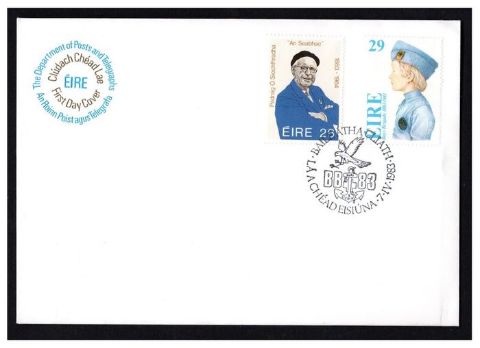 1983 Ireland Centenaries Birth of Padraig O'Siochfhradha and Founding of the Boys' Brigade Commemorative Stamps Post and Telegraph (P&T) First Day Cover (FDC)