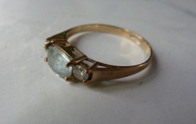 Vintage 9ct Gold Topaz and CZ Trilogy Ring by Charles Lyster and Son, Size P, 1.54g
