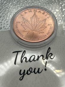1avdp oz Fine 999 Copper Bullion Cannibas Round.(L)