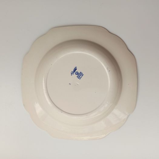 Two Vintage Adams Aladdin pattern  blue and white oriental scene shallow plates  D 22.5cm
