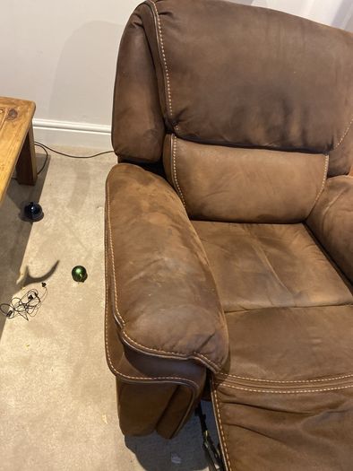 Reclining Arm chair real suede leather, manual recliner