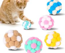Pom Poms Cat Balls with Bells 6 Pieces 5cm Soft Toys for Kitten Indoor and Outdoor Playing, Chewing, Scratching