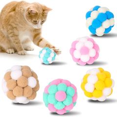 Pom Poms Cat Balls with Bells 6 Pieces 5cm Soft Toys for Kitten Indoor and Outdoor Playing, Chewing, Scratching