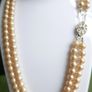 Vintage ART DECO champagne glass pearl hand knotted 2 rows necklace Image 2