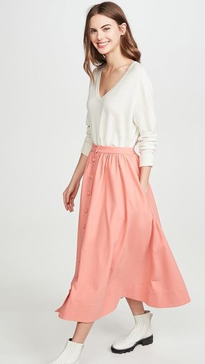 CHINTI & PARKER Gathered dust pink skirt with pockets