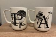 A Pair of Large Brand New Letters P and A China Mugs