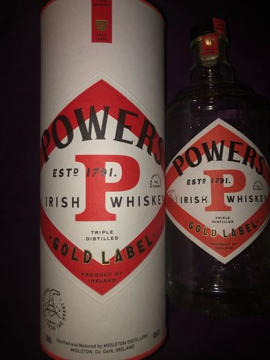 Powers whiskey gold label empty bottle and box