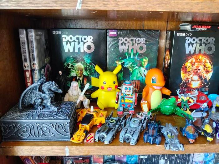 action figure, graphic novel, toys,books, VHS massive collection