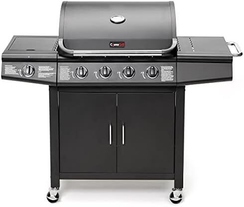 Pro Deluxe 5 Gas Burner 4+1 Barbecue Grill, Steel Warming Rack, Side-Burner, Built-in Temperature Gauge for Home Garden Party Outdoor Cooking (93411)