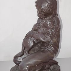 P. Parsons for Heredities cold-cast bronze figurine girl holding a cat