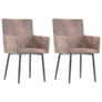 Dining Chairs with Armrests 2 pcs Brown Faux Suede Leather Image 5
