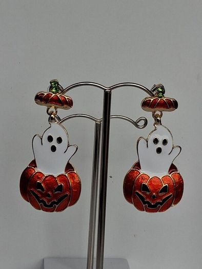 Cute Enamel Ghost in Jack O' Lantern Pumpkin Earrings