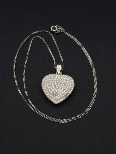 Vintage Cubic Zirconia Heart 925 Silver Necklace