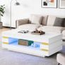High Gloss Coffee Table with LED Lights White Living Room Table. Image 3