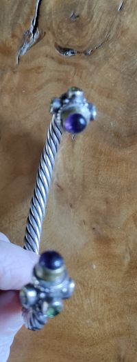 Bracelet Beautiful Silver Torque Bangle Cuff with Amethyst and peridot