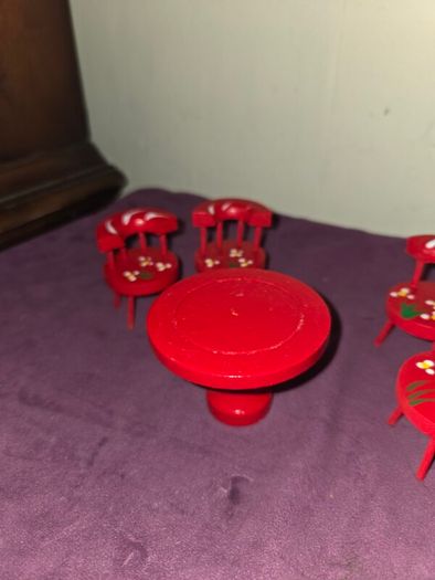 1970's Doll House wooden hand painted Furniture