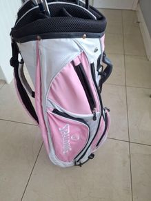 Left handed Golf Clubs with pink Spalding Bag