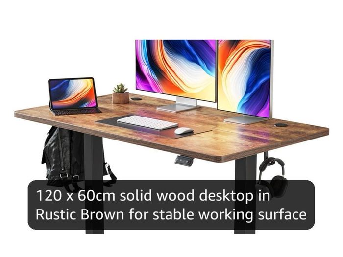 Electric Standing Desk 120 x 60 cm, Height Adjustable Sit Stand Desk with Memory Presets, Home Office Computer Desk, Black Frame with Vintage Brown Top