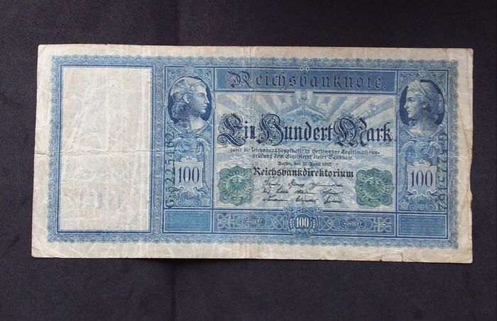 Imperial German Reichsbank : 1910 Large German 100 Mark Reichsbanknote