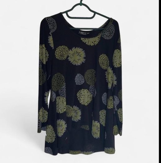 Capri Clothing Black and Chartreuse Floral Long Sleeve Tunic