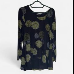 Capri Clothing Black and Chartreuse Floral Long Sleeve Tunic