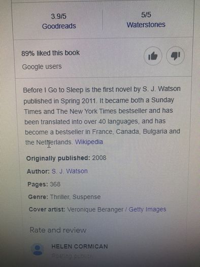 Book  before I go to sleep