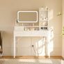 Dressing Table with Large LED Mirror, 3 Lighting Modes Adjustable Brightness, Built-in USB & AC Socket, Vanity Table with 4 Fabric Drawers, Modern Makeup Desk 100x40x140cm Image 7