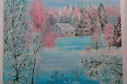 Original Pastel Winter Landscape Acrylic Painting