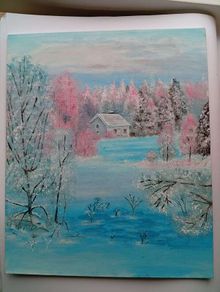 Original Pastel Winter Landscape Acrylic Painting