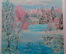 Original Pastel Winter Landscape Acrylic Painting