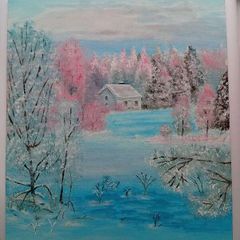 Original Pastel Winter Landscape Acrylic Painting