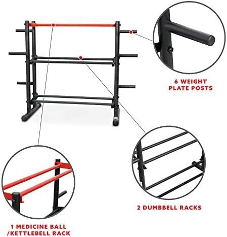 Health & Fitness Multi-Weight Storage Rack Stand for Dumbbells, Kettlebells, Olympic Weight Plates, Barbell and Medicine Ball, Heavy Duty Metal Strength Training Stand for Home Gym