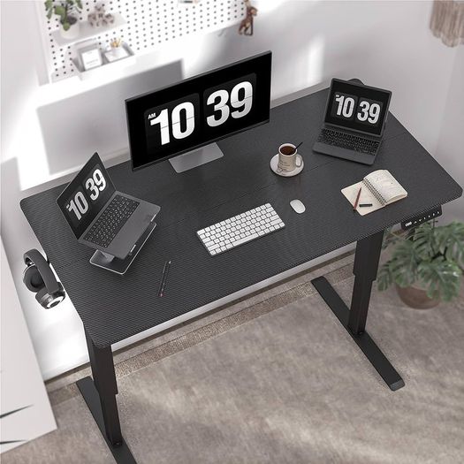 Height Adjustable Electric Standing Desk - 100x60 cm Stand Up Table Desk Thick Splice Board, Smart Control Panel 3 Memory Heights, Anti-Collision System, Sit Stand Desk for Home Office