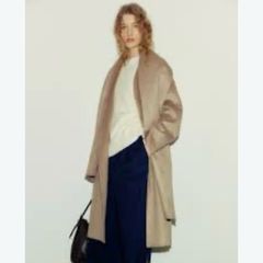 H&M Premium Selection Oversized Handmade Wool-Blend Scarf Coat - Beige Size S Oversized