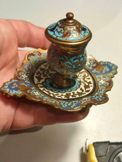 19th Century Napoleon 111 Bronze Cloisonne Ink Well