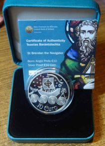 2011 Ireland Central Bank Saint Brendan The Navigator Uncirculated Euro10 Silver Proof Coin in Original Presentation Box