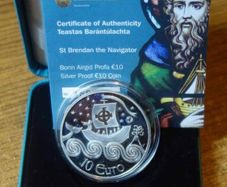 2011 Ireland Central Bank Saint Brendan The Navigator Uncirculated Euro10 Silver Proof Coin in Original Presentation Box