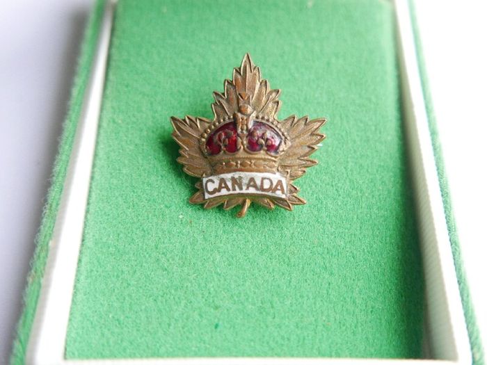 Vintage Canadian WW1 Gilt Enamel Officers Lapel Badge