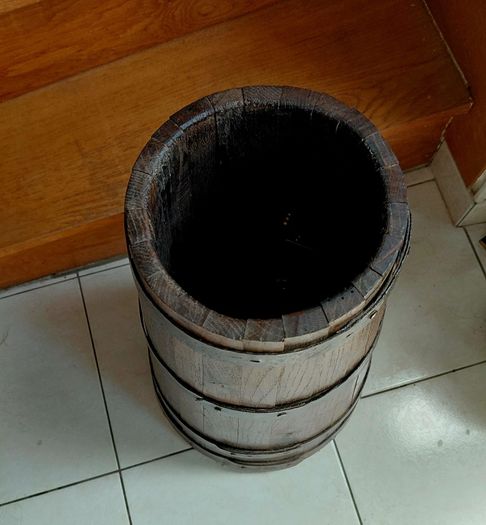 Antique French butter churn upcycled to umbrella or walking stick holder
