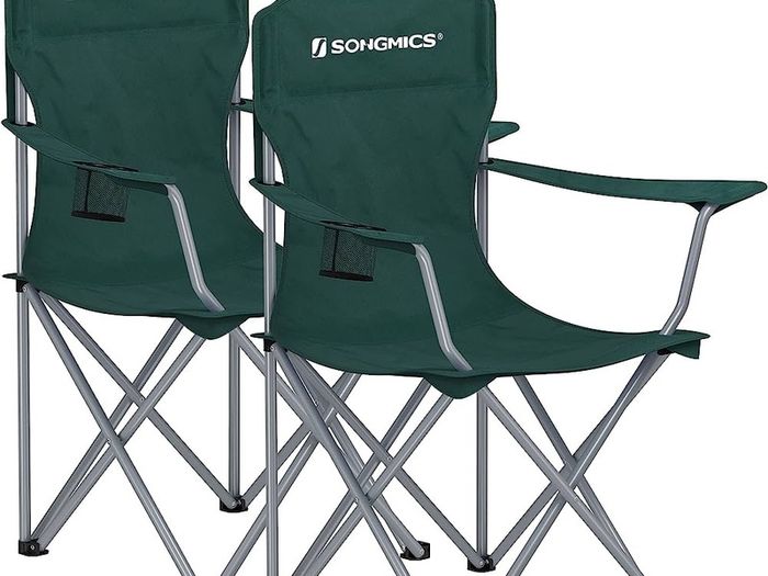 Set of 2 Folding Camping Chairs, Comfortable, Heavy Duty Structure, Max. Load Capacity 150 kg, with Cup Holder, Outdoor Chairs, Green (FREE SHIPPING)