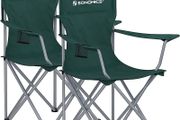 Set of 2 Folding Camping Chairs, Comfortable, Heavy Duty Structure, Max. Load Capacity 150 kg, with Cup Holder, Outdoor Chairs, Green (FREE SHIPPING)
