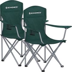 Set of 2 Folding Camping Chairs, Comfortable, Heavy Duty Structure, Max. Load Capacity 150 kg, with Cup Holder, Outdoor Chairs, Green (FREE SHIPPING)