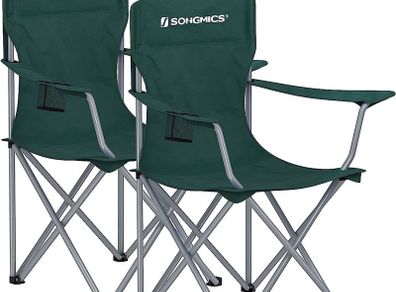 Set of 2 Folding Camping Chairs, Comfortable, Heavy Duty Structure, Max. Load Capacity 150 kg, with Cup Holder, Outdoor Chairs, Green (FREE SHIPPING)